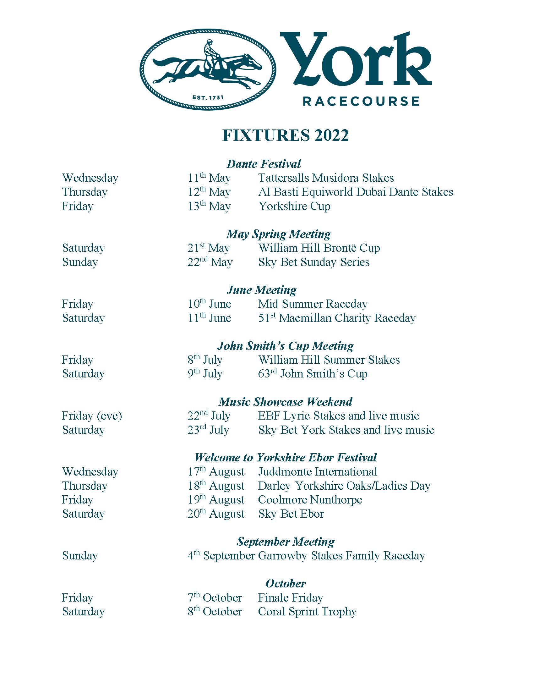 2022 Fixtures | York Racecourse